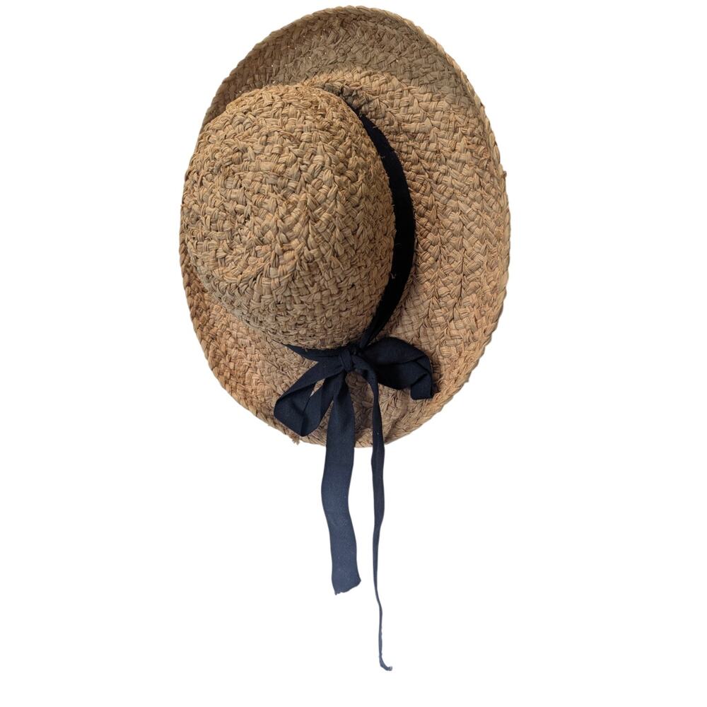 Vintage L.L. Bean Navy Bow Straw Raffia Vacation Sun Hat - Picture 4 of 6